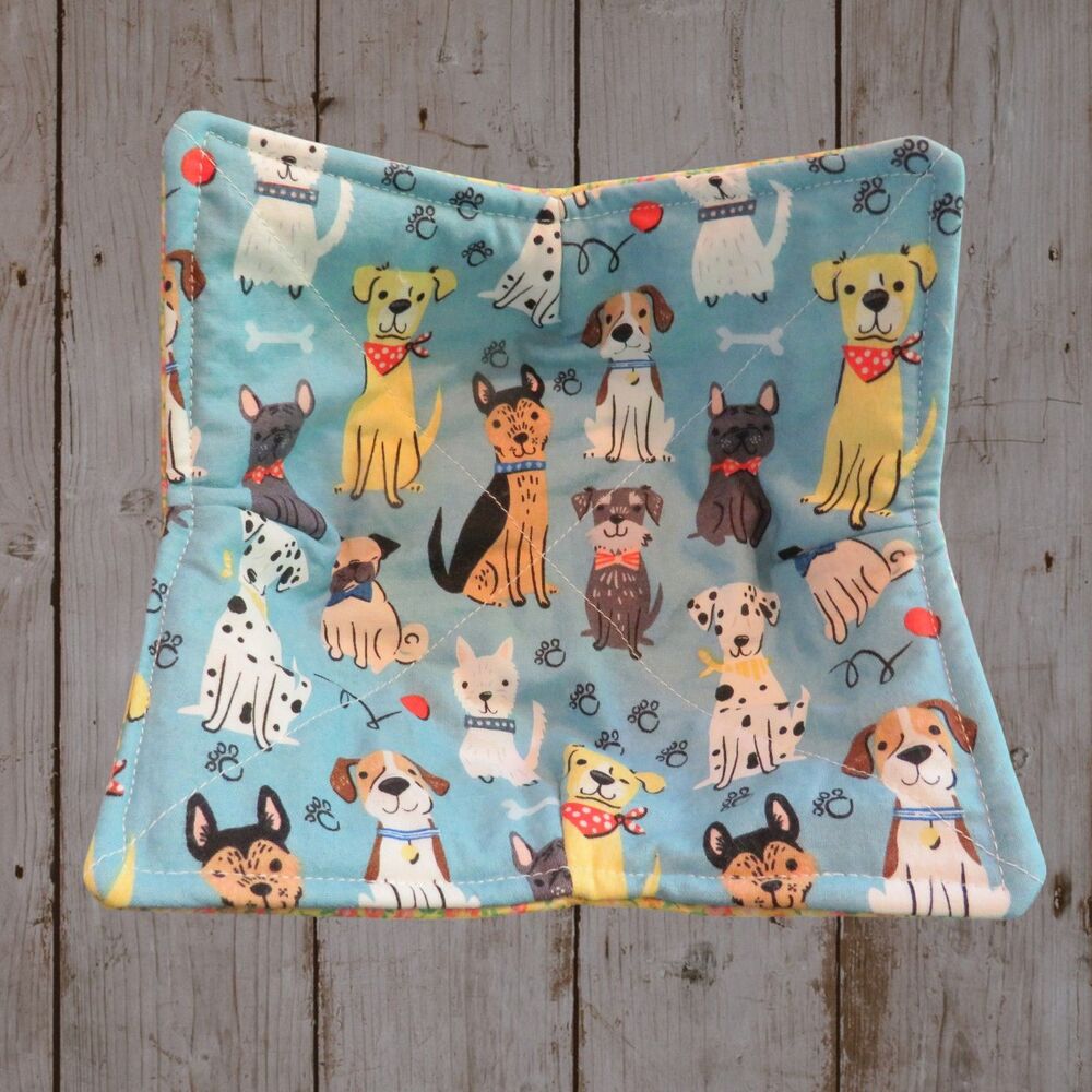 Microwave Bowl Cozy, Reversible Dogs and Yellow Floral Soup Bowl Cozy